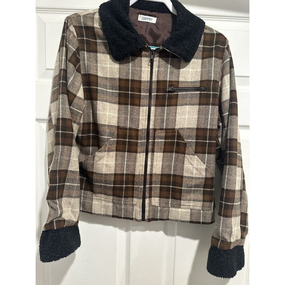 Esprit brown plaid zipper jacket size small - Picture 9 of 15